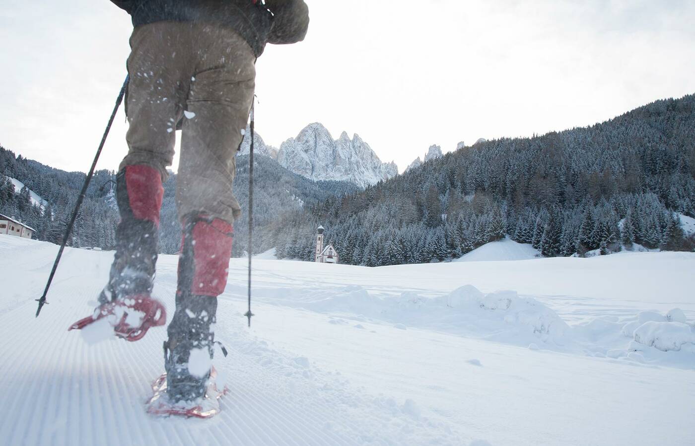 Hike winter via forest road to Gampenalm